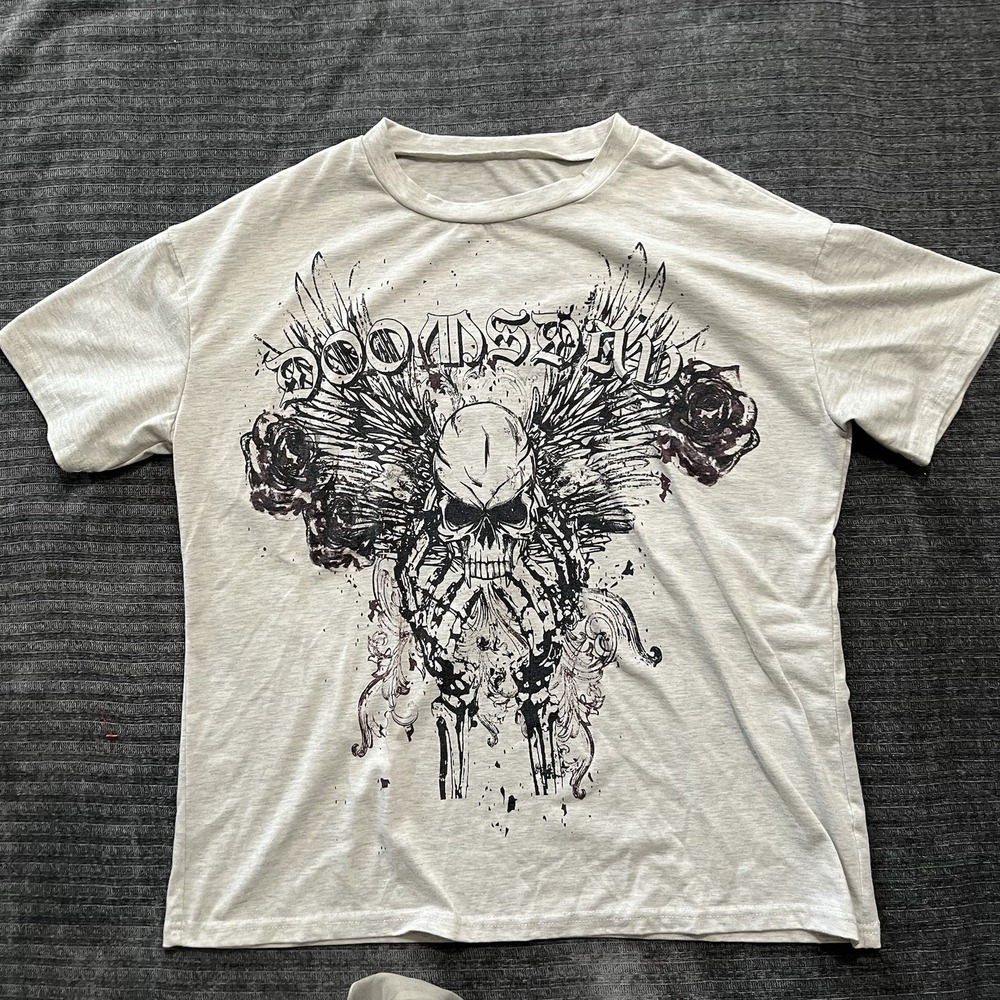 Y2K Doomsday Skull Wings Affliction Style Grunge Graphic T-Shirt Sz L